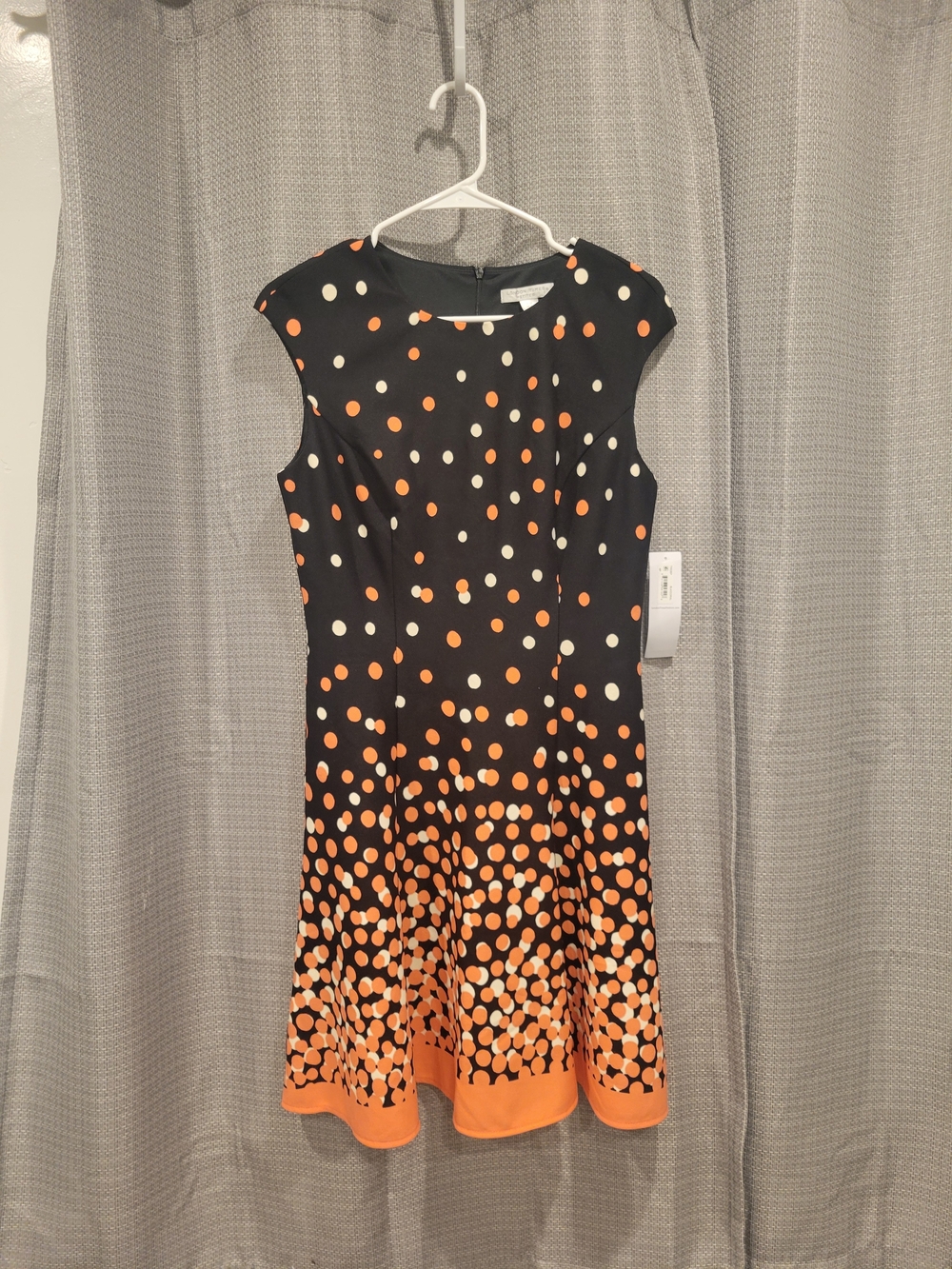 London Times Black Midi Dress with Orange and Cream Polka Dots